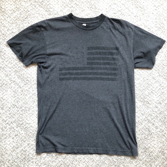 USA Flag Charcoal Gray Cotton/Poly T-Shirt Medium - Picture 2 of 15